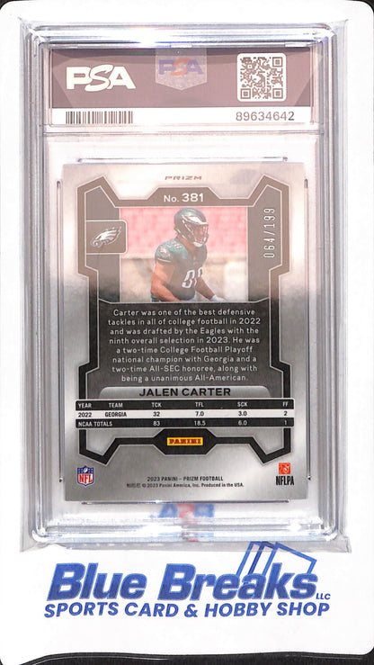 2023 Prizm - Jalen Carter - Football - Philadelphia Eagles - Blue Wave - # 381 - PSA 10 - 064/199