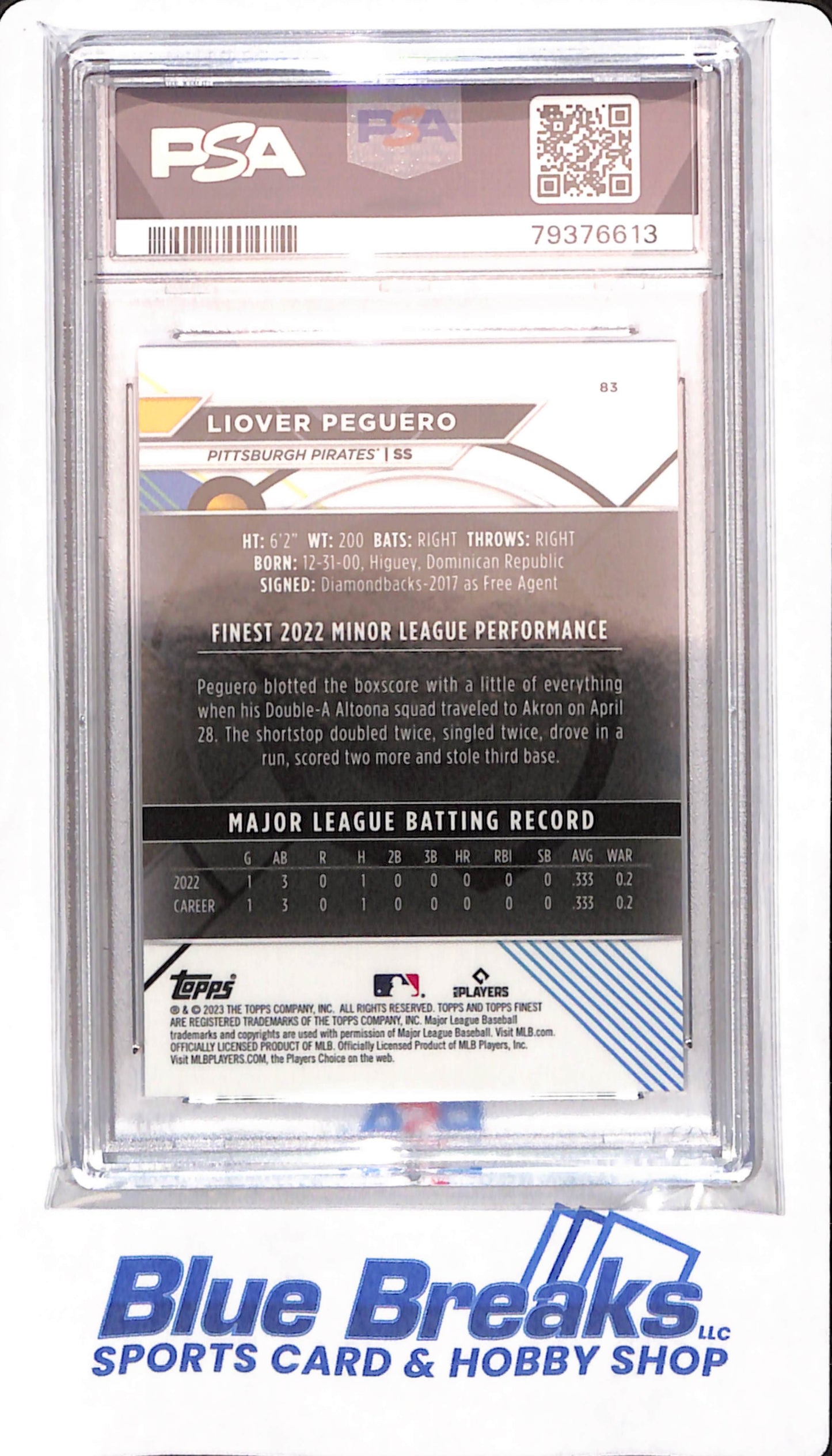 2023 Finest - Liover Peguero - Baseball - Pittsburgh Pirates - Blue - PSA 10 - # 83 -037/150