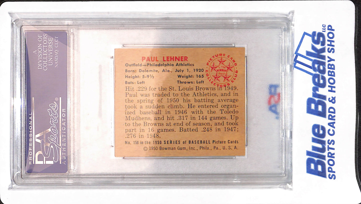 1950 Bowman - Paul Lehner - Baseball - Philadelphia Athletics - # 158 - PSA 4