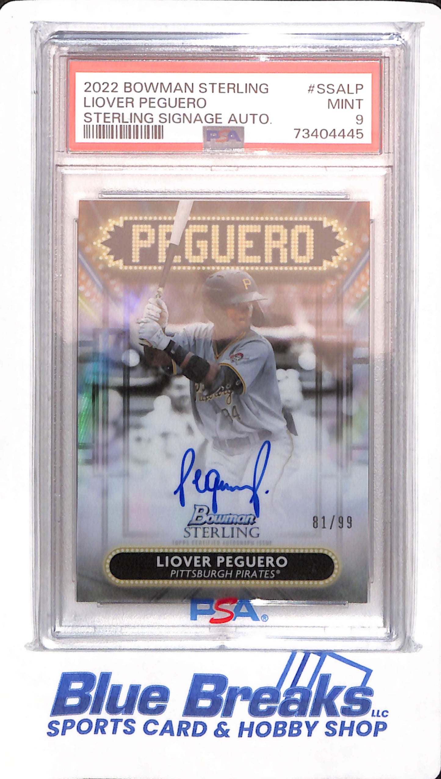 2022 Bowman Sterling - Liover Peguero - # SSALP - Baseball - Pittsburgh Pirates - Sterling Signage Auto - PSA 9