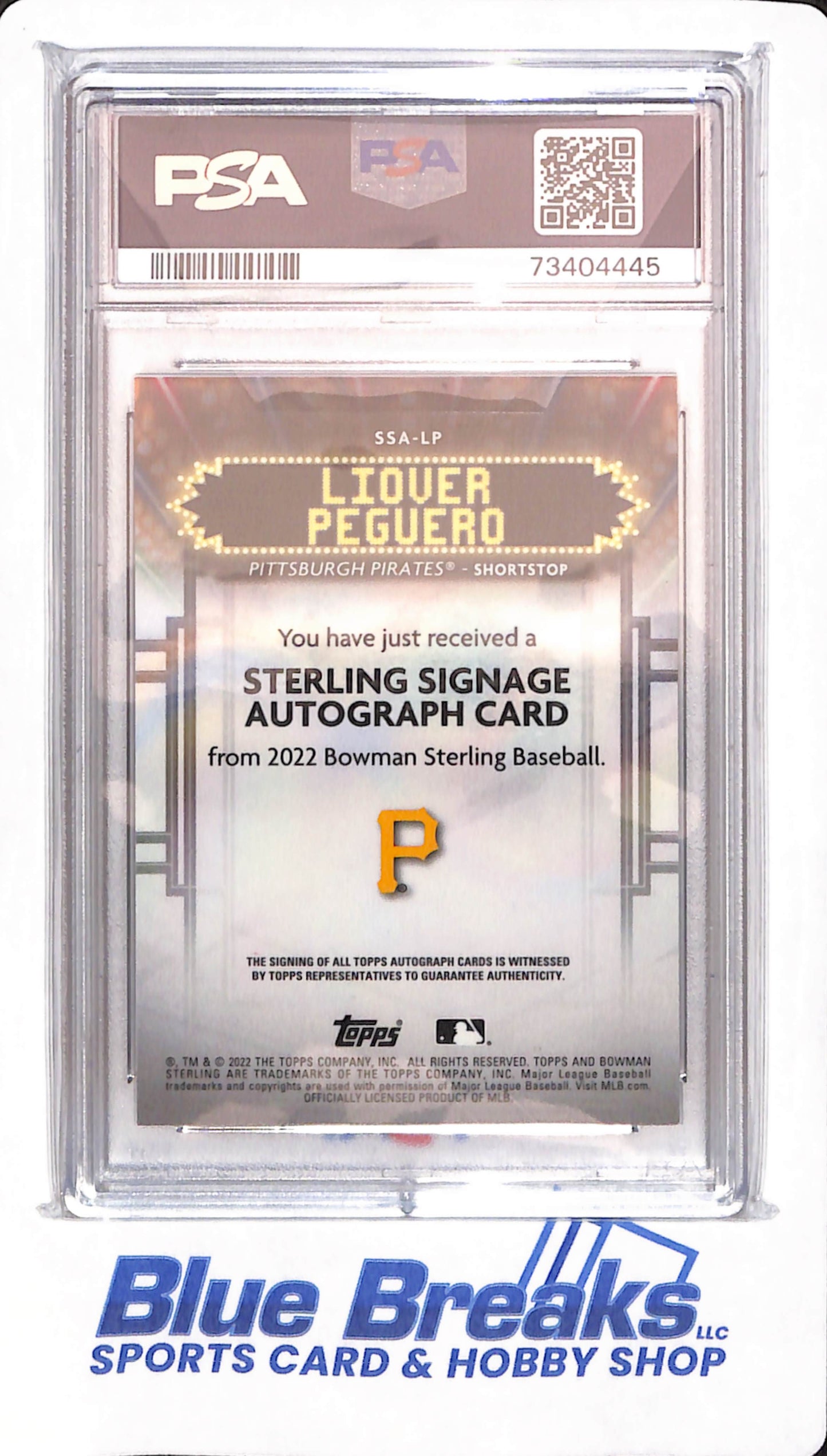 2022 Bowman Sterling - Liover Peguero - # SSALP - Baseball - Pittsburgh Pirates - Sterling Signage Auto - PSA 9