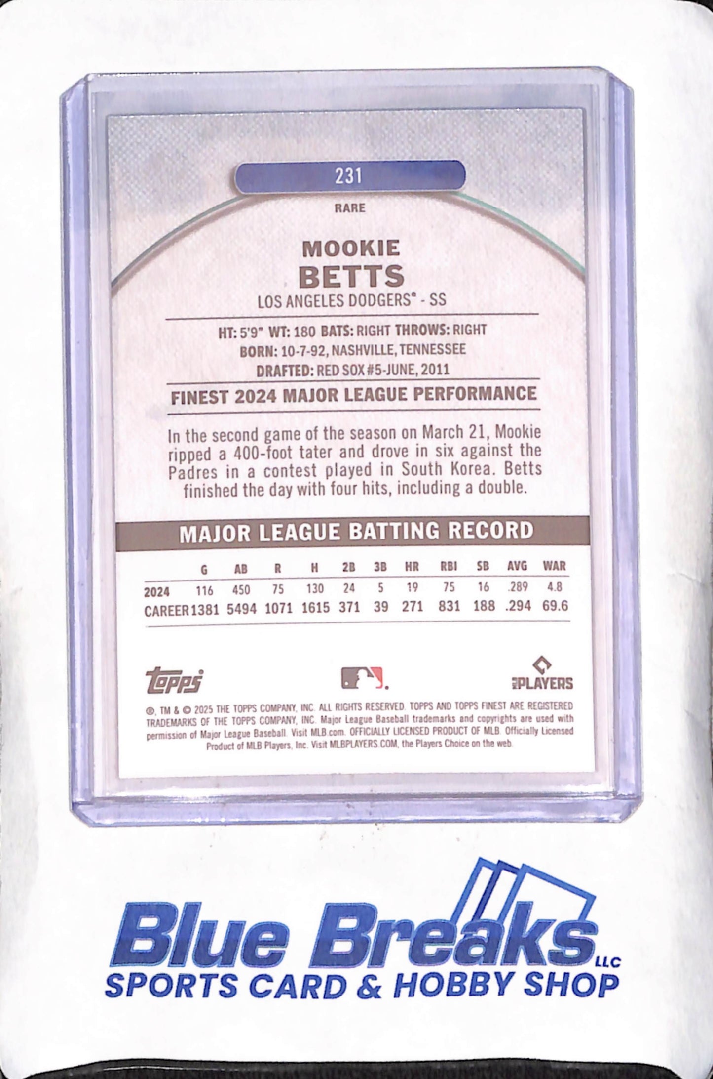 2025 Topps Finest - Mookie Betts - Purple - 60/125 - Los Angeles Dodgers - Baseball - #231
