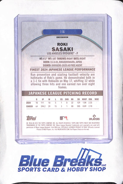 2025 Topps Finest - Roki Sasaki - Pink - RC - 3/300 - Los Angeles Dodgers- Baseball - #116