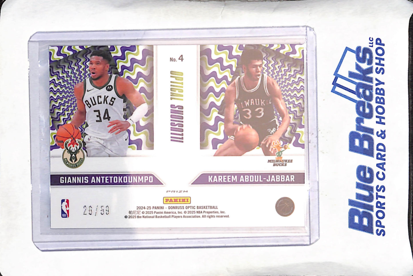 2024-25 Panini Donruss Optic - Giannis Anteokounmpo - Kareem Abdul-Jabbar - Optical Illusions - 26/59 - Milwaukee Bucks - Basketball - #4