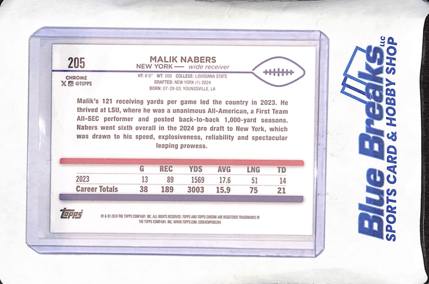 2024 Topps Chrome - Malik Nabers - Negative Refractor - RC - New York Giants - Football - #205