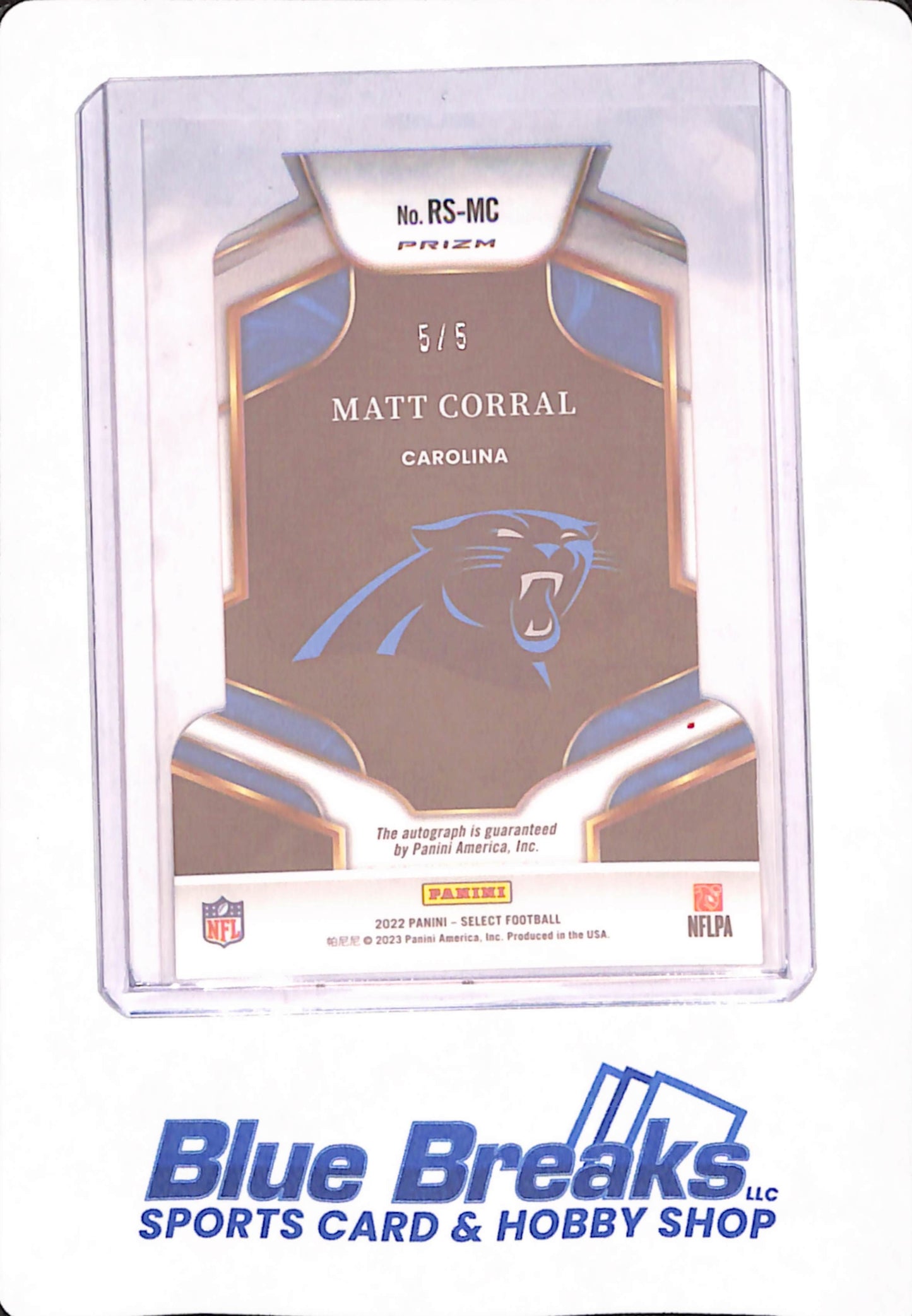 2022 Panini Select - Matt Corral - Die Cut - Football - Carolina Panthers - 5/5 - Autographed - Green