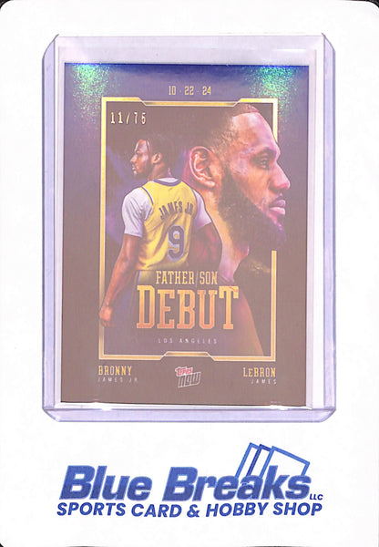 2024 Topps Now LeBron James Bronny Father Son Debut Blue Foil # 11/75 - Los Angeles Lakers - Basketball - NBA