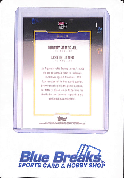 2024 Topps Now LeBron James Bronny Father Son Debut Blue Foil # 11/75 - Los Angeles Lakers - Basketball - NBA