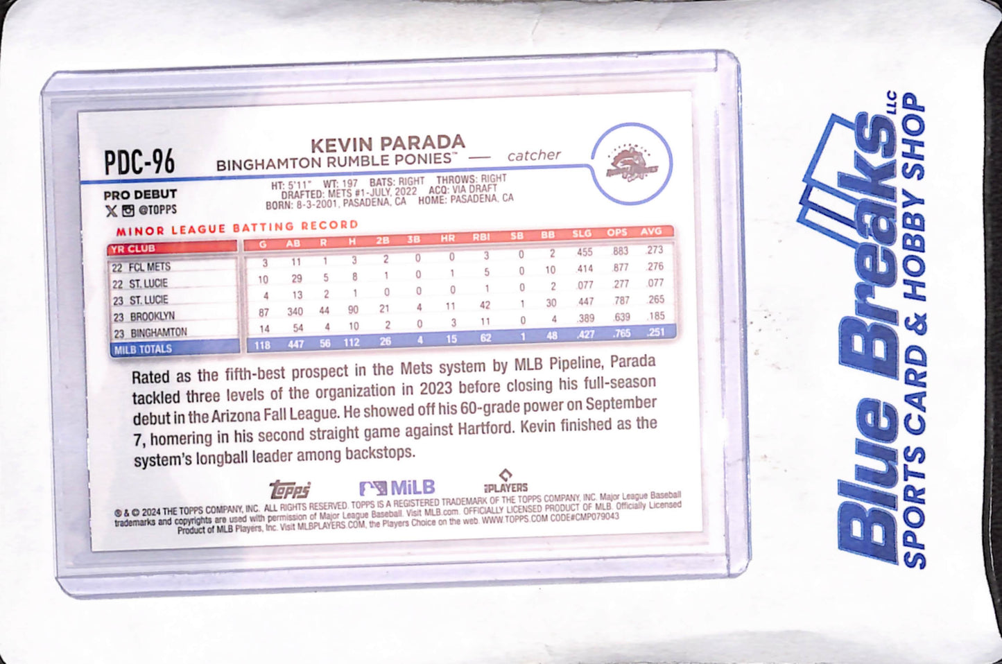 2024 Topps Pro Debut - Kevin Parada - Red Chrome Sparkle - 3/5 - Binghamton Rumble Ponies - Baseball - #PDC-96