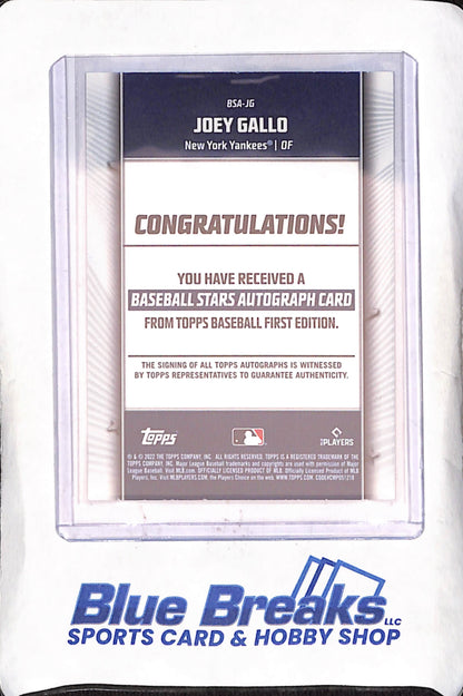 2022 Topps - Joey Gallo - Autograph - 144/150 - 1st Edition - Baseball Stars - New York Yankees - Baseball - #BSA-JG