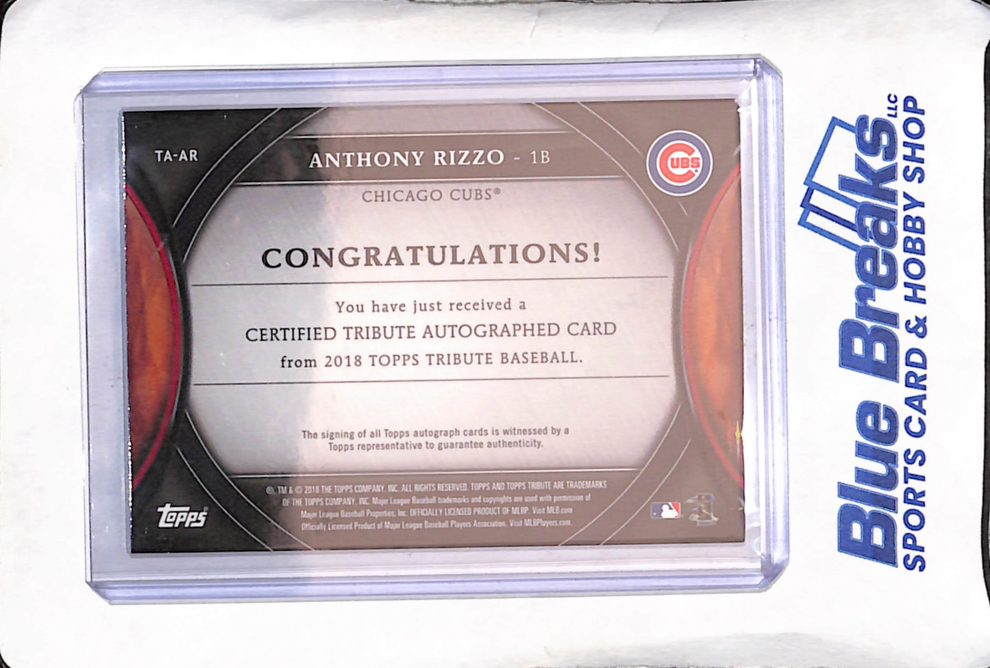 2020 Topps Tribute - Anthony Rizzo - Autograph - 72/110 - Chicago Cubs - Baseball - #TA-AR