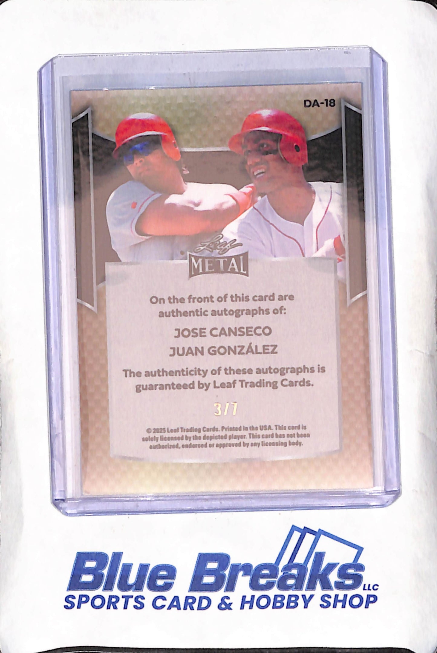 2025 Leaf Metal - Jose Canseco - Juan Gonzalez - 3/7 - Texas Rangers - Baseball - #DA-18