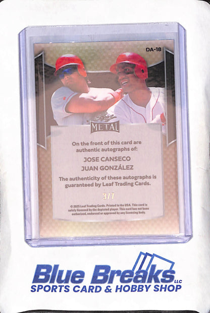 2025 Leaf Metal - Jose Canseco - Juan Gonzalez - 3/7 - Texas Rangers - Baseball - #DA-18