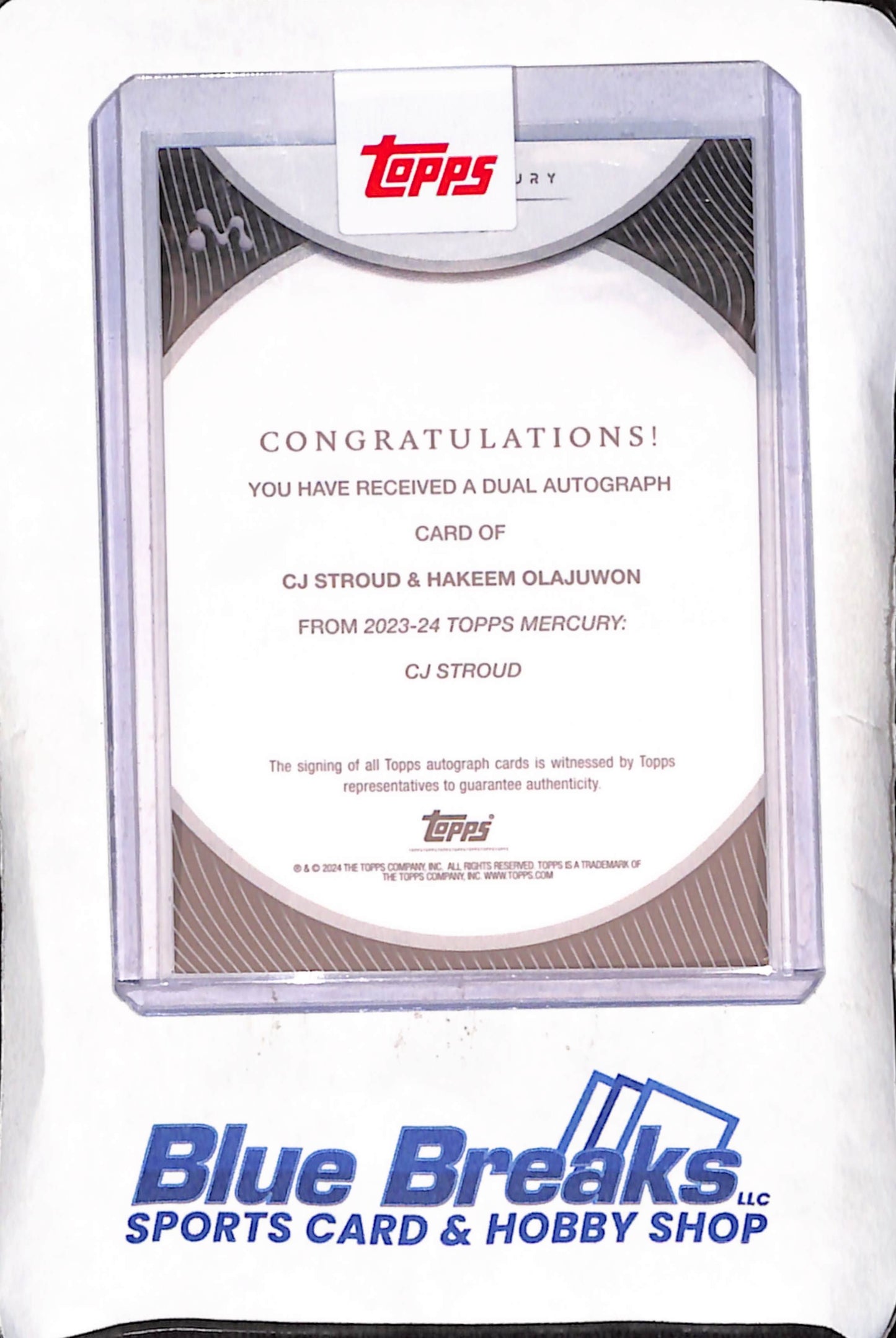 2024 Topps Finest - CJ Stroud - Hakeem Olajuwon - Mercury Stroud Dual Autograph - 7/10 - Space City Stars - Houston Texans - Houston Rockets - Football - #DA-SO