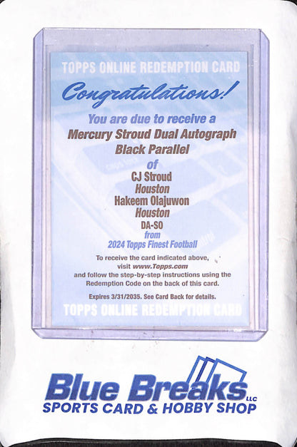 2024 Topps Finest - CJ Stroud - Hakeem Olajuwon - Mercury Stroud Dual Autograph - 7/10 - Space City Stars - Houston Texans - Houston Rockets - Football - #DA-SO