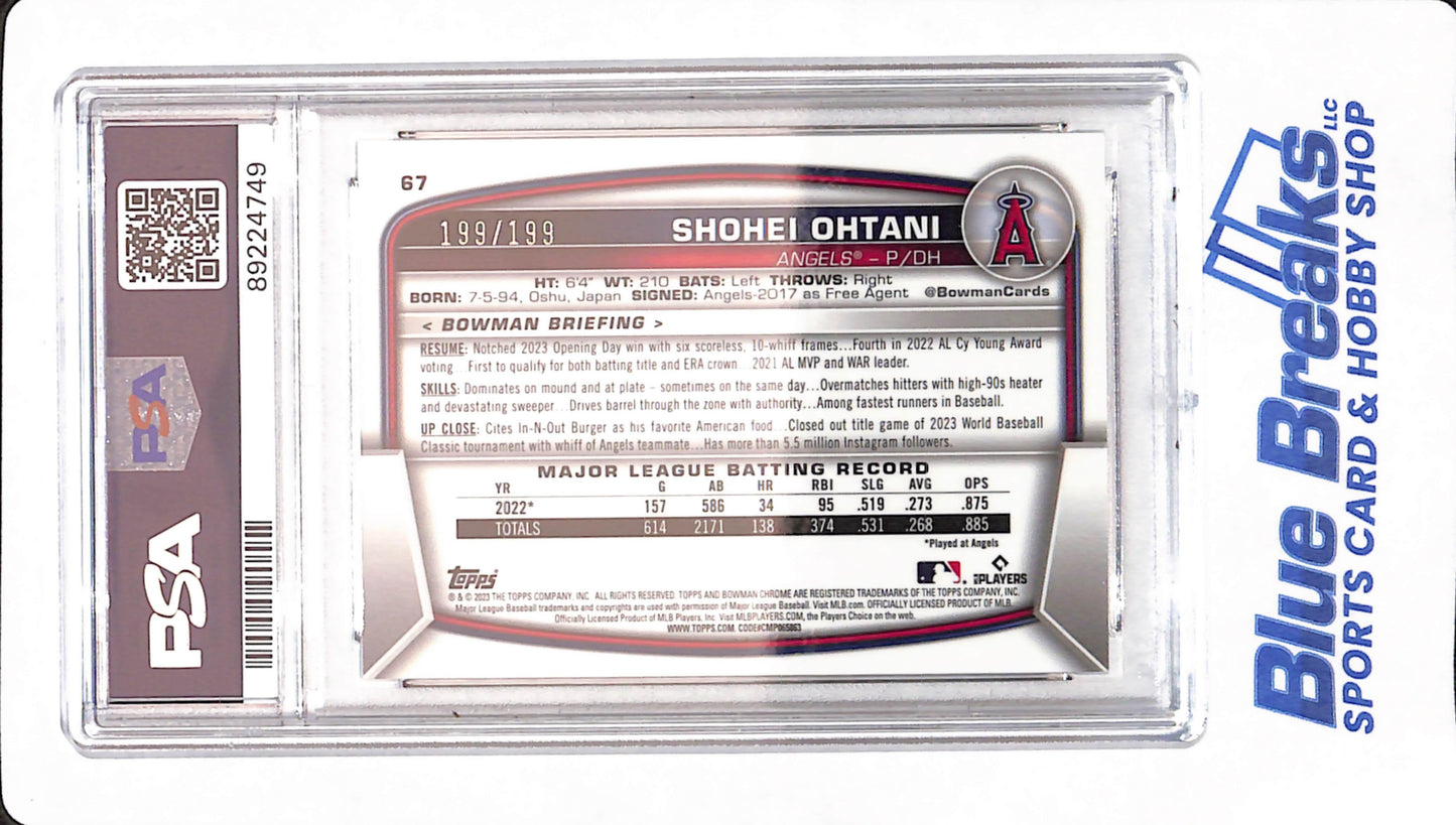 2023 Bowman Chrome - Shohei Ohtani - Aqua Raywave - # 67 - PSA 10 - Baseball - Los Angeles Angels - 199/199