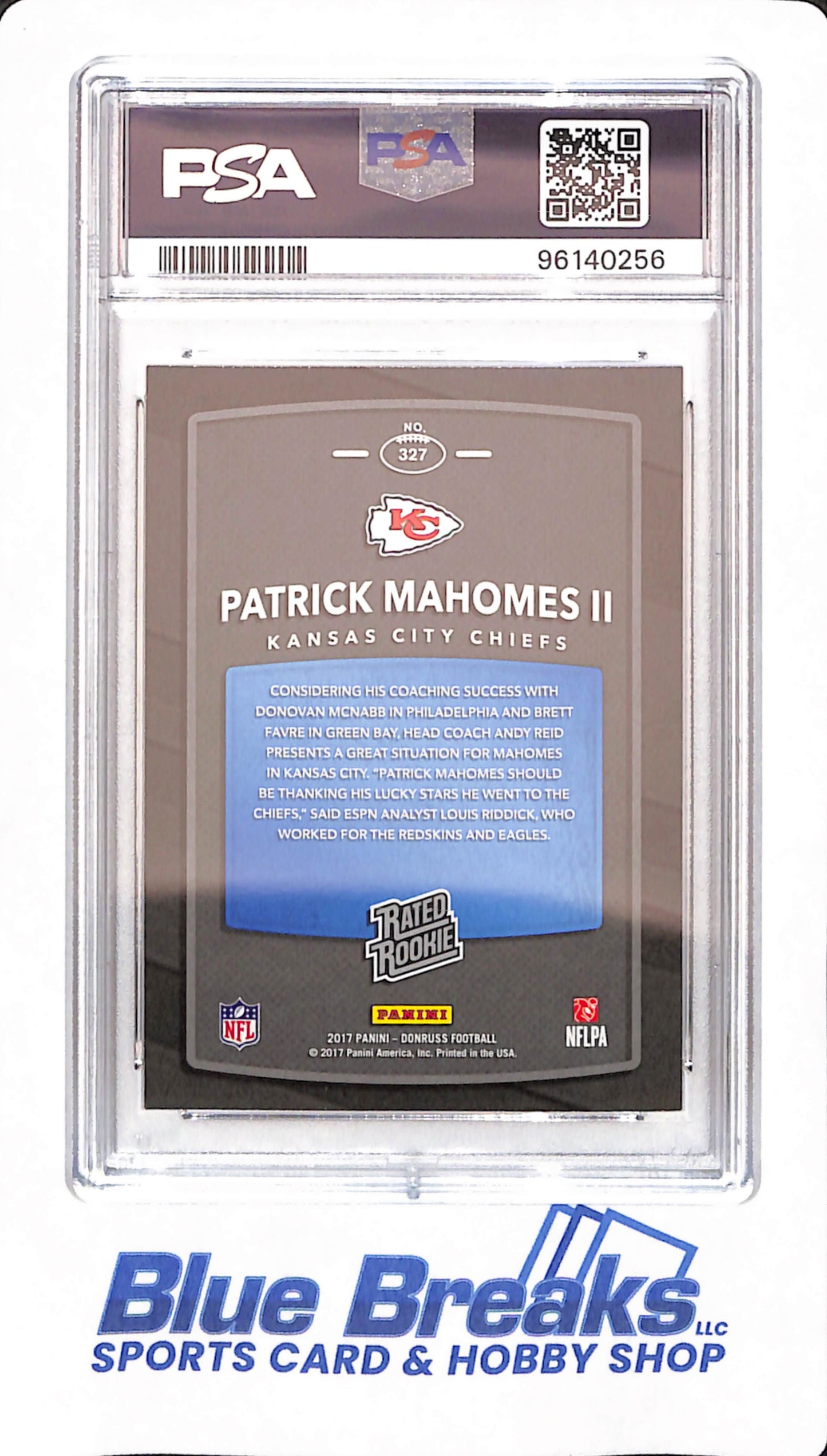 2017 Panini Donruss - Patrick Mahomes II - Football - Kansas City Chiefs - # 327 - Rated Rookie - PSA 9