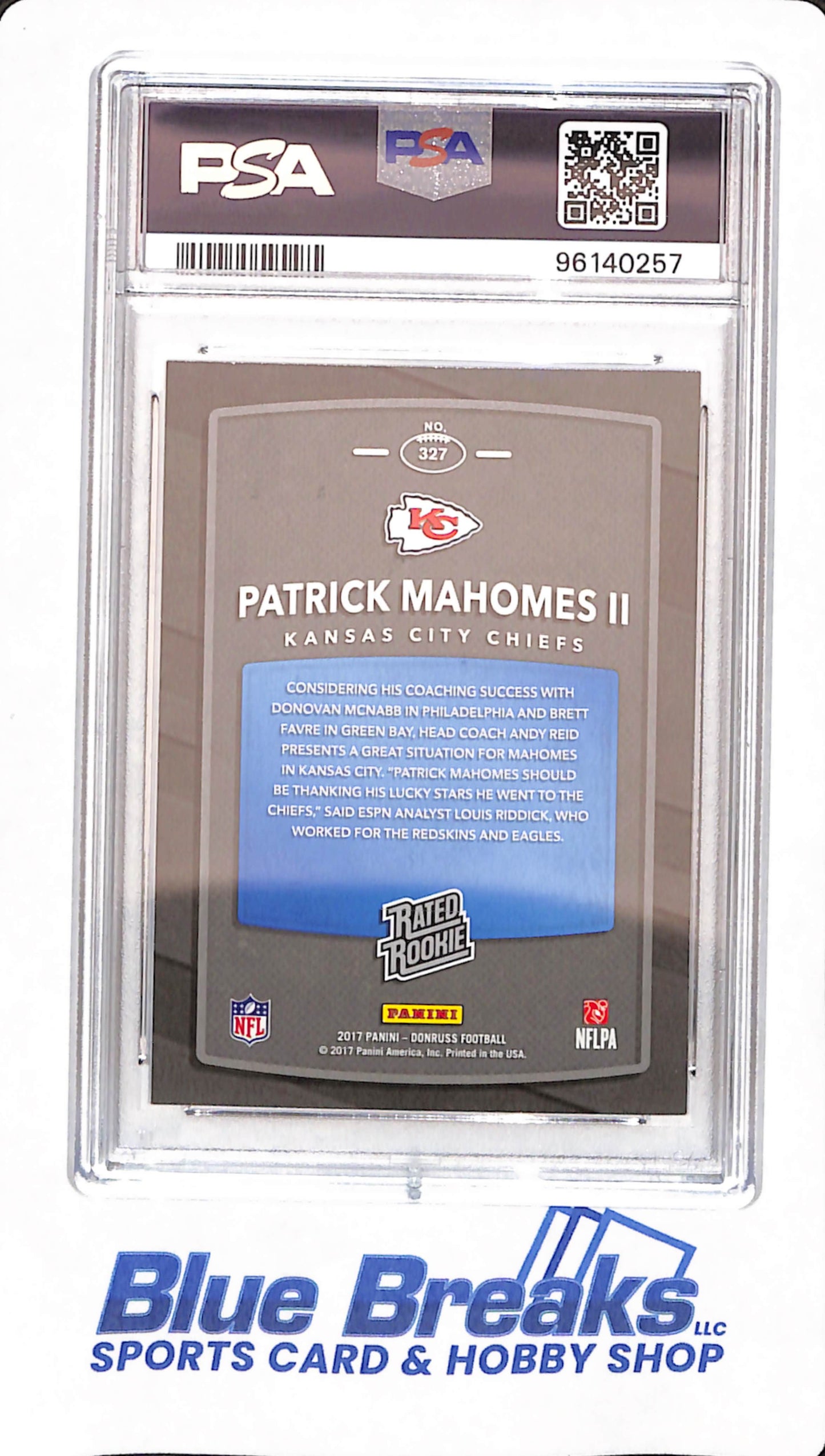 2017 Panini Donruss - Patrick Mahomes II - Football - Kansas City Chiefs - # 327 - PSA 9 - Rated Rookie