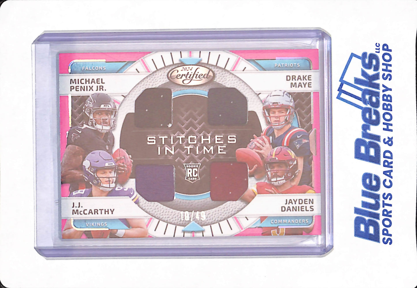 2024 Panini Certified - Stitches in Time - Michael Penix Jr - Drake Maye - JJ McCarthy - Jayden Daniels - Falcons - Patriots - Vikings - Commanders - 10/49 - Football - # SITQ-QB