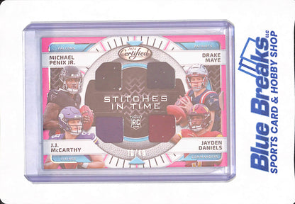 2024 Panini Certified - Stitches in Time - Michael Penix Jr - Drake Maye - JJ McCarthy - Jayden Daniels - Falcons - Patriots - Vikings - Commanders - 10/49 - Football - # SITQ-QB