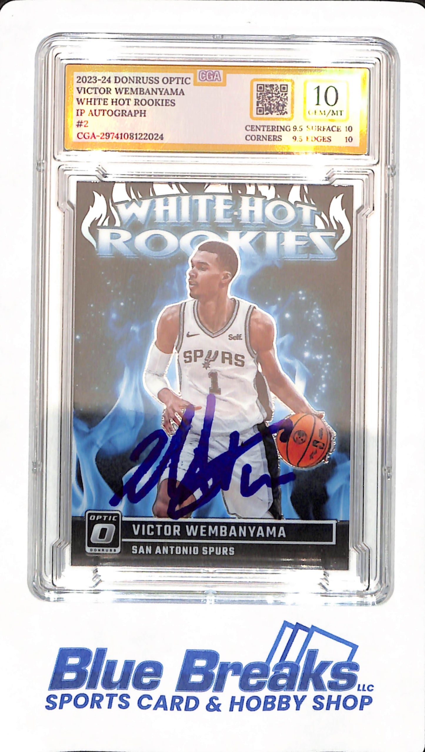 2023-24 Donruss Optic - Victor Wembanyama - White Hot Rookies - # 2 - Basketball - CGA 10 - on card Autographed