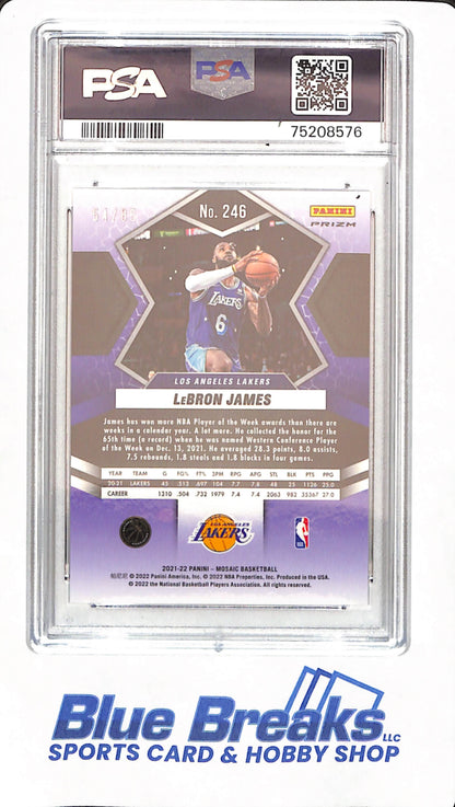 2021 Mosaic - LeBron James - Basketball - Los Angeles Lakers - Blue Fast Break - 54/85 - # 246 - PSA 10