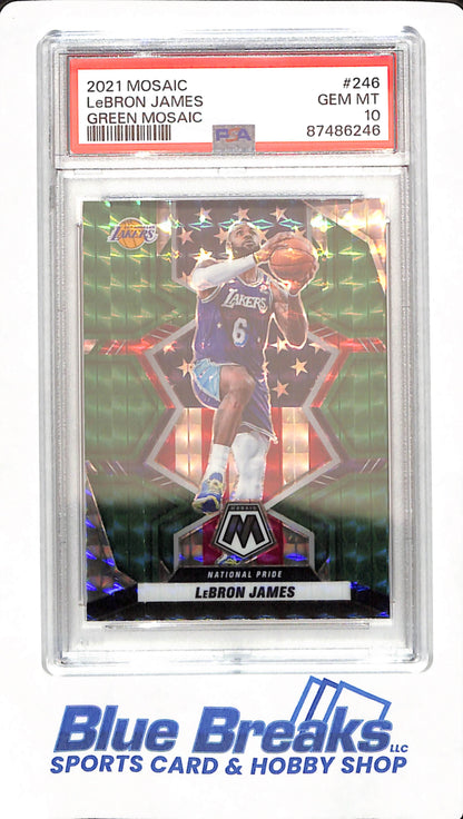 2021 Panini Mosaic - LeBron James - Basketball - Los Angeles Lakers - # 246 - Green Mosaic - PSA 10