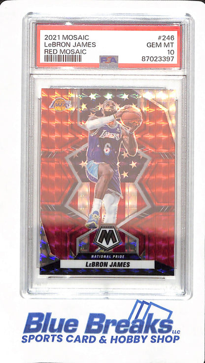 2021 Panini Mosaic - LeBron James - Basketball - Los Angeles Lakers - # 246 - Red Mosaic - PSA 10