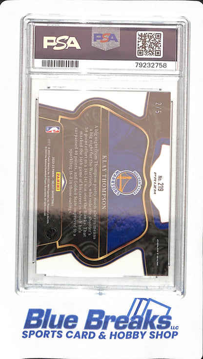 2022 Select - Klay Thompson - # 219 - Basketball - Golden State Warriors - Green Disco - 2/5 - PSA 10