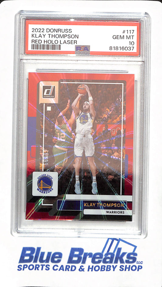 2022 Donruss - Klay Thompson - # 117 - Basketball - Golden State Warriors - 66/99 - Red Holo Laser - PSA 10