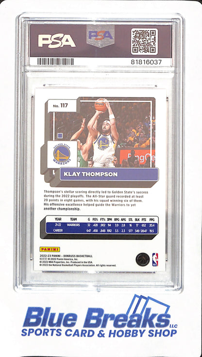 2022 Donruss - Klay Thompson - # 117 - Basketball - Golden State Warriors - 66/99 - Red Holo Laser - PSA 10