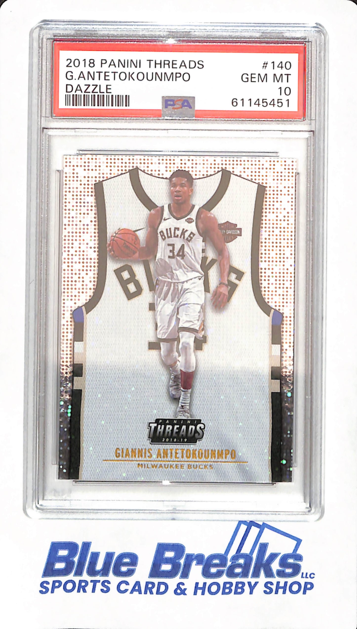 2018 Panini Threads - Giannis Antetokounmpo - # 140 - Basketball - Milwaukee Bucks - Dazzle - PSA 10