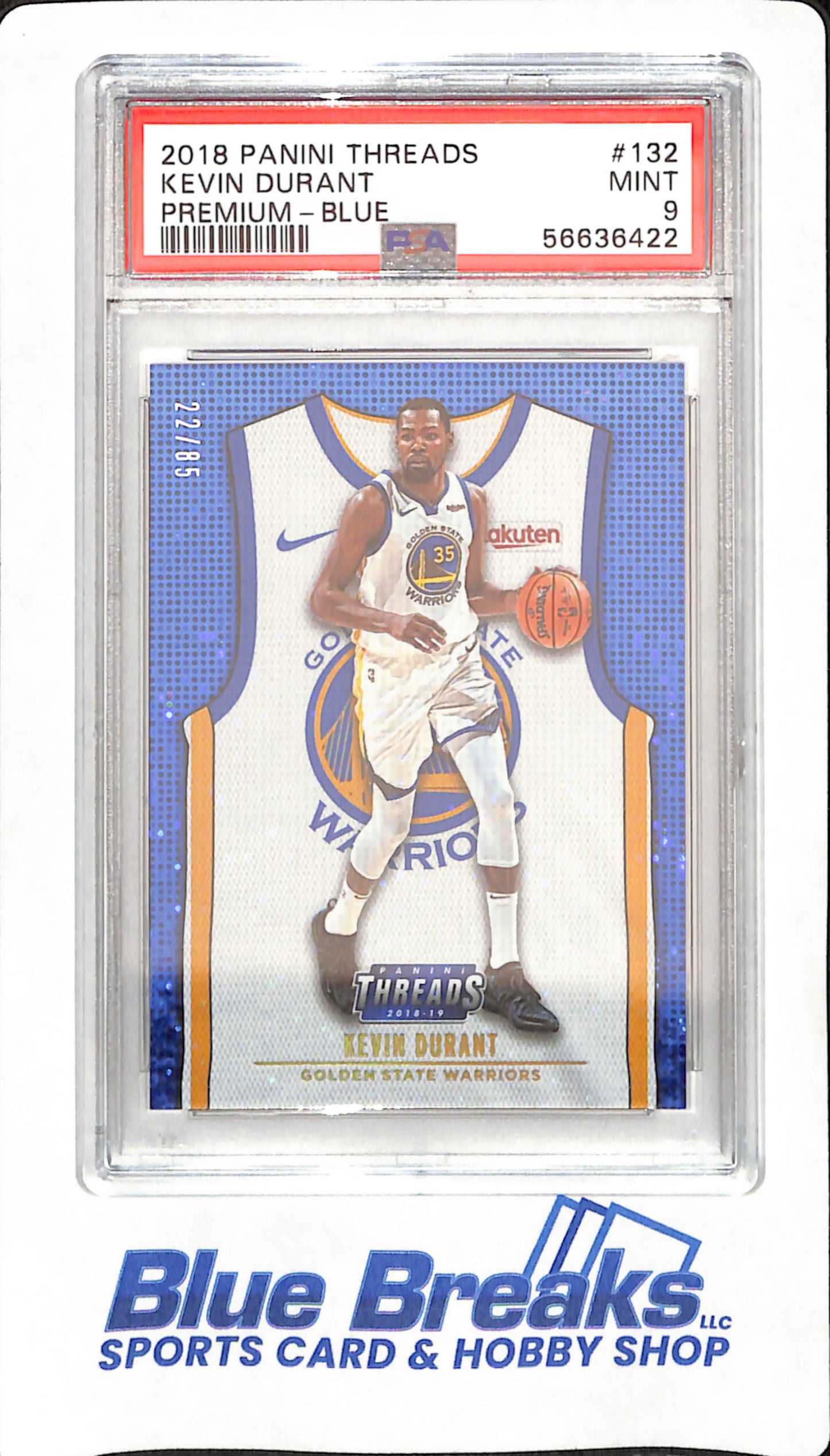 2018 Panini Threads - Kevin Durant - Basketball - Golden State Warriors - Premium Blue -  # 132 - Dazzle - PSA 9 - 22/85