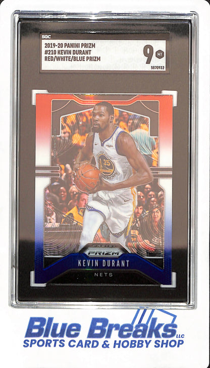 2019-20 Panini Prizm - Kevin Durant - Basketball - Brooklyn Nets - Golden State Warriors - # 210 - Red / White / Blue - SGC 9