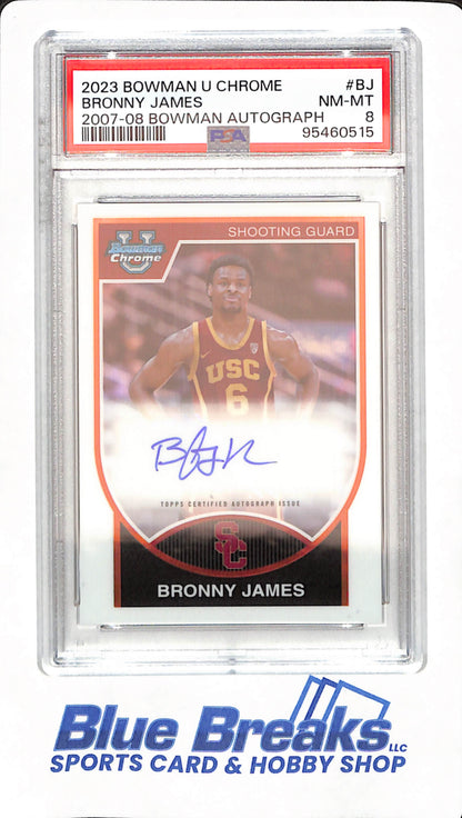 2023 Bowman U Chrome - Bronny James - Basketball - Los Angeles Lakers - USC - 35/99 - # BJ - PSA 8 - Autograph