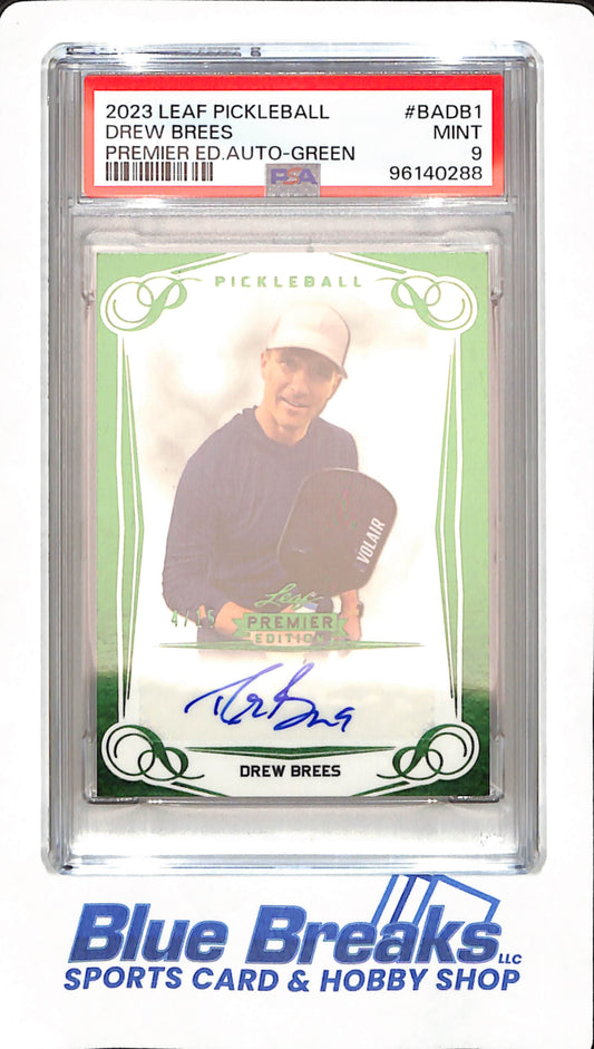 2023 Leaf Pickleball - Drew Brees - New Orleans Saints - # BADB1 - Green - Autographed - PSA 9