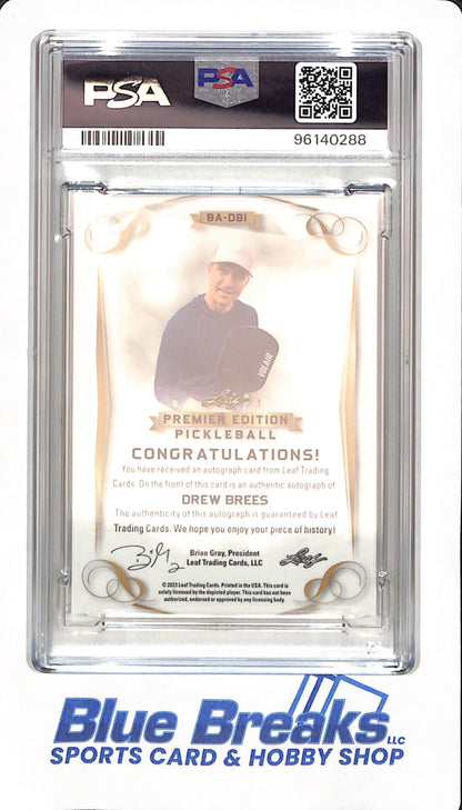 2023 Leaf Pickleball - Drew Brees - New Orleans Saints - # BADB1 - Green - Autographed - PSA 9