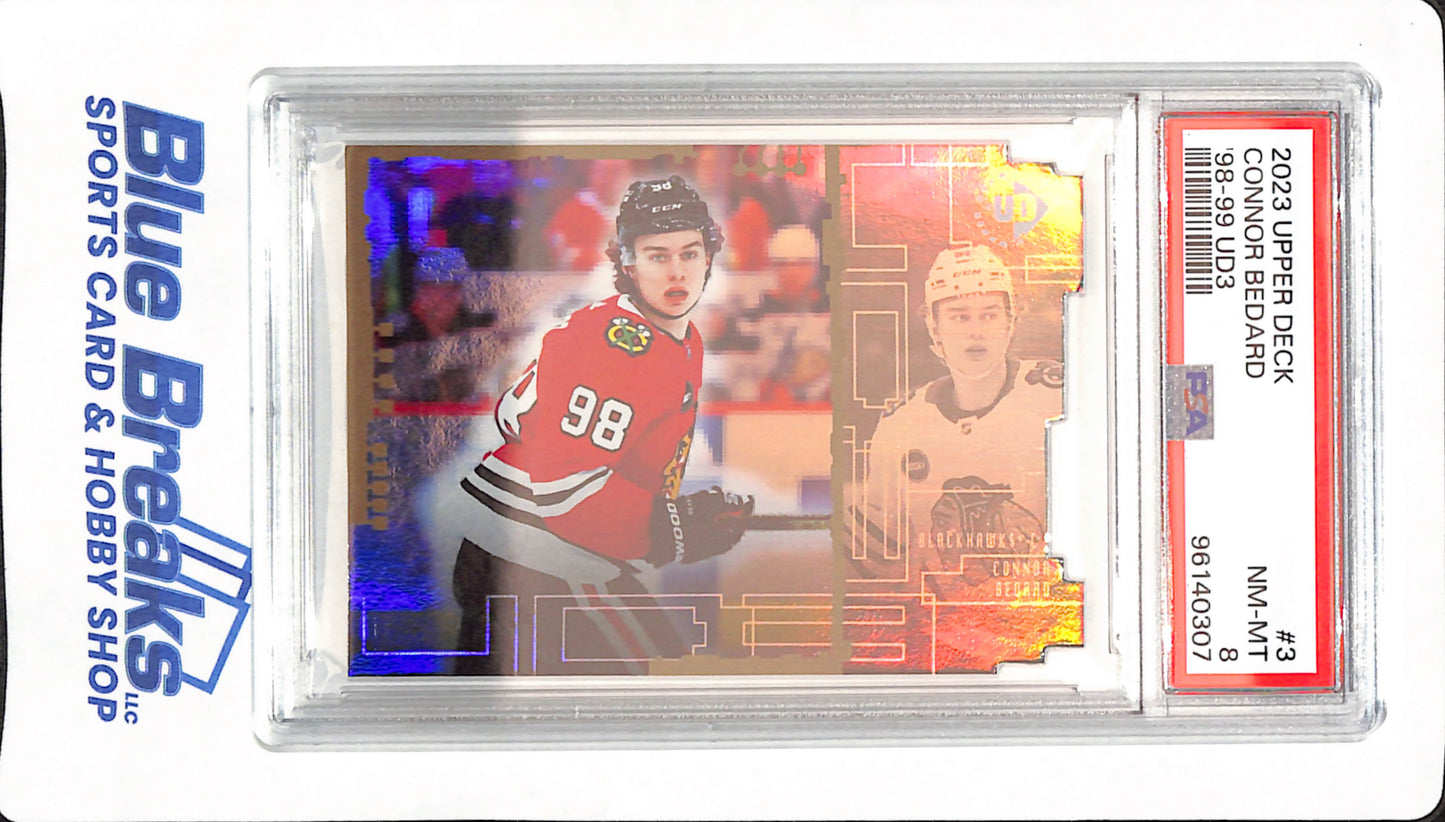 2023 Upper Deck - Connor Bedard - 1998 - 99 - UD 3 - Ice Hockey - Chicago Blackhawks - PSA 8