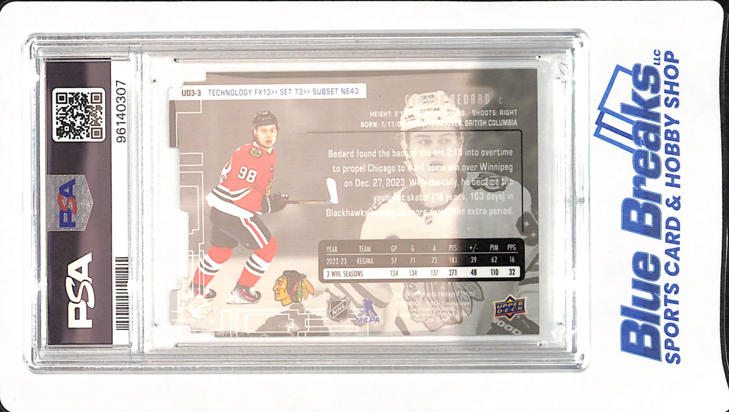 2023 Upper Deck - Connor Bedard - 1998 - 99 - UD 3 - Ice Hockey - Chicago Blackhawks - PSA 8