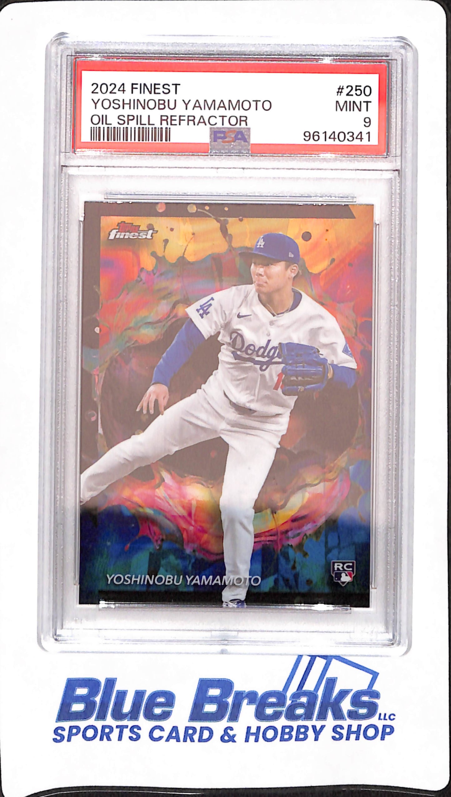 2024 Finest - Yoshinobu Yamamoto - Baseball - Los Angeles Dodgers - # 250 - Oil Spill Refractor - PSA 9