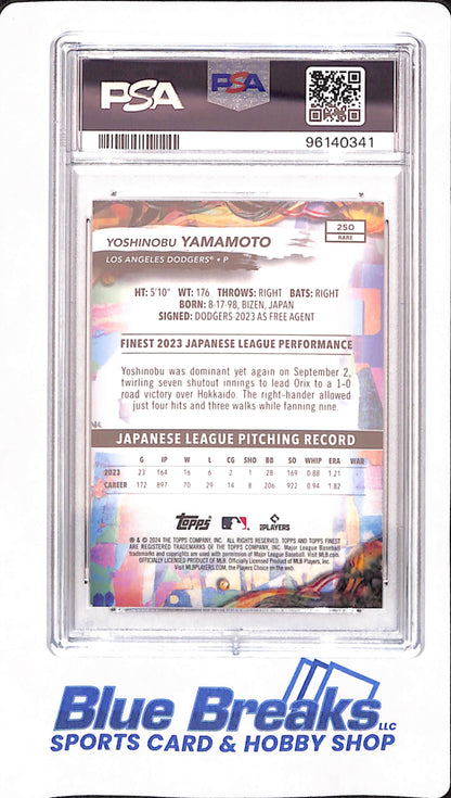 2024 Finest - Yoshinobu Yamamoto - Baseball - Los Angeles Dodgers - # 250 - Oil Spill Refractor - PSA 9