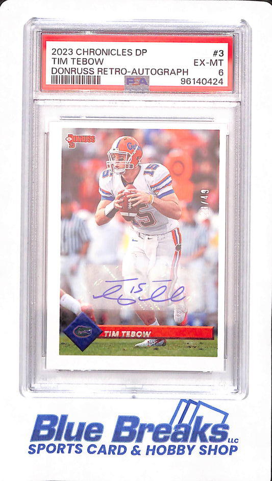 2023 Chronicles Draft Picks - Tim Tebow - Football - Florida Gators - 29/49 - Donruss Retro Autograph - PSA 6