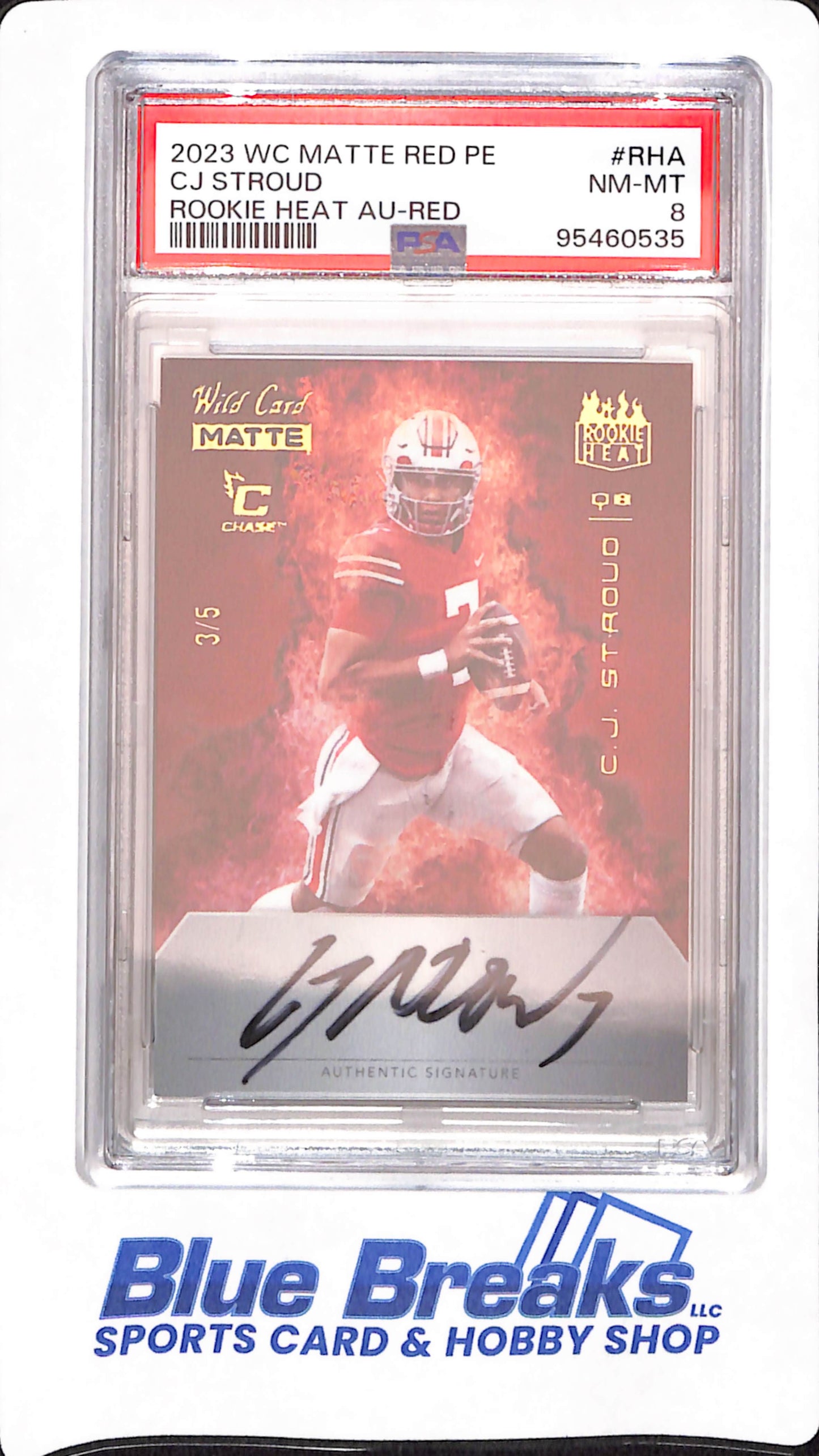 2023 Wild Card Matte - Red - CJ Stroud - Football - 3/5 - Rookie Heat - Autographed - # RHA - PSA 8