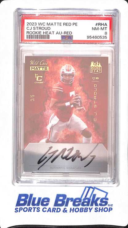 2023 Wild Card Matte - Red - CJ Stroud - Football - 3/5 - Rookie Heat - Autographed - # RHA - PSA 8