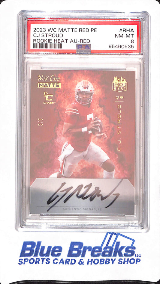 2023 Wild Card Matte - Red - CJ Stroud - Football - 3/5 - Rookie Heat - Autographed - # RHA - PSA 8