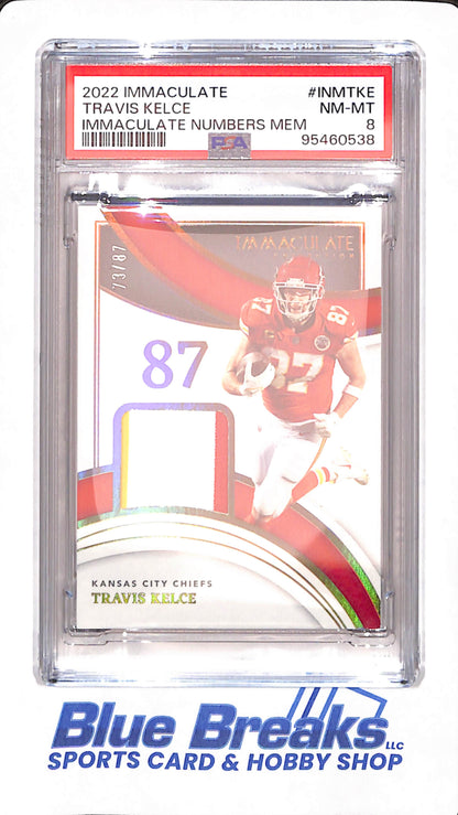 2022 Immaculate - Travis Kelce - Football - Kansas City Chiefs - # INMTKE - 73/87 - Relic - Numbers Mem - PSA 8