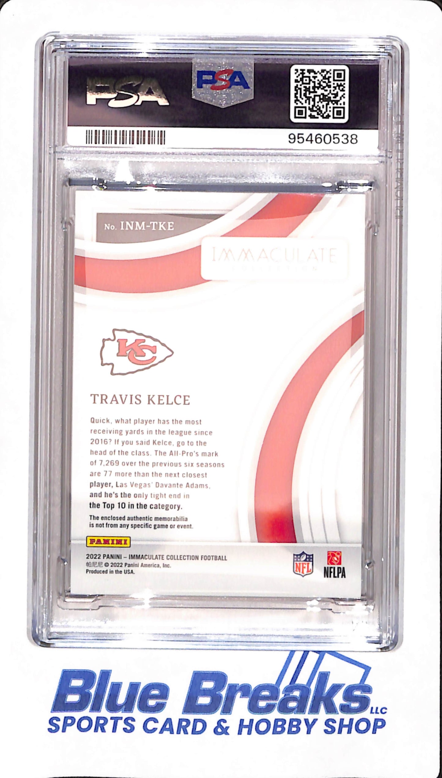 2022 Immaculate - Travis Kelce - Football - Kansas City Chiefs - # INMTKE - 73/87 - Relic - Numbers Mem - PSA 8