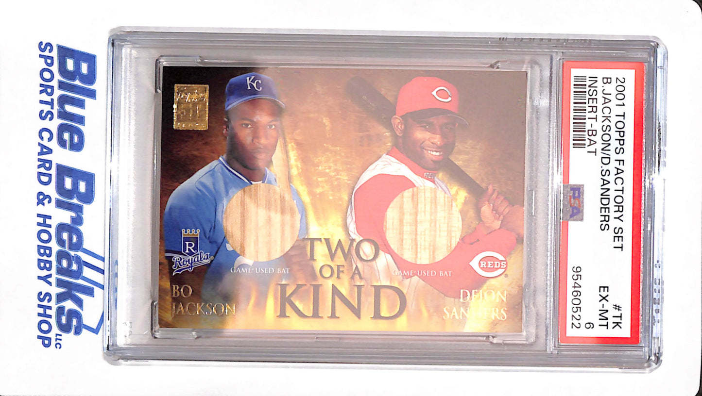 2001 Topps Factory Set - Bo Jackson / Deion Sanders - Baseball - Kansas City Royals - Cincinnati Reds - Two of a Kind - Insert - Bat - # TK - PSA 6