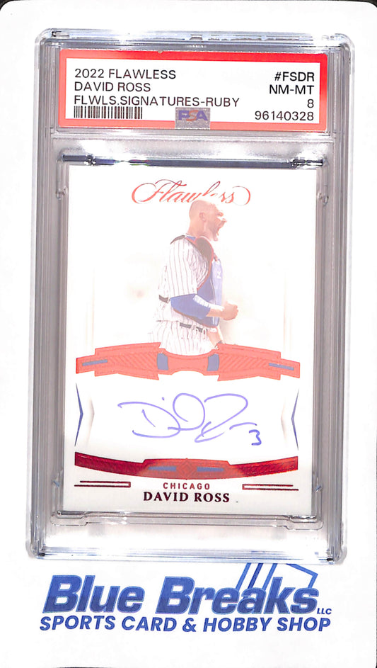 2022 Flawless - David Ross - Baseball - Chicago Cubs - # FSDR - Ruby - 14/20 - Autographed - PSA 8