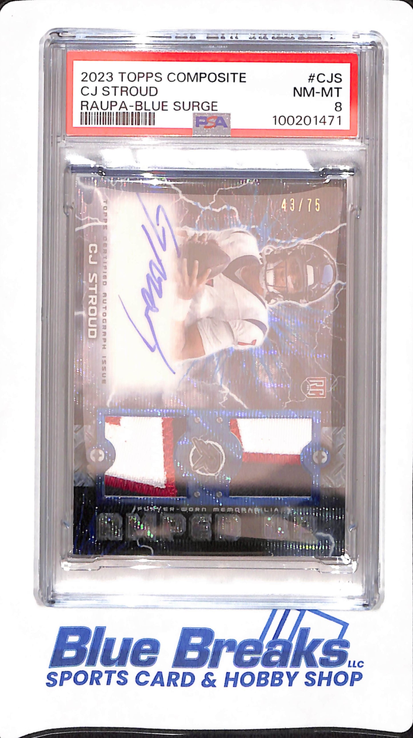 2023 Topps Composite - CJ Stroud - Football - Houston Texans - # CJS - Amped Up - Blue Surge - 43/75 - PSA 8